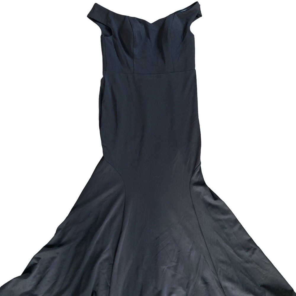LA FEMME CURVE Size 12W Off Shoulder Black Jersey Train Trumpet Dress NWT Flaw - Picture 2 of 9
